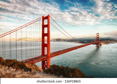 famous Golden Gate Bridge, San Francisco at night, USA - Powered by Shutterstock