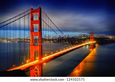 famous Golden Gate Bridge, San Francisco at night, USA