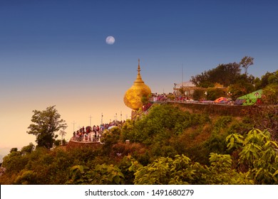 The Famous Golden Rock In Myanmar At Dawn