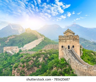 The Famous Great Wall Of China,jinshanling,fog Landscape