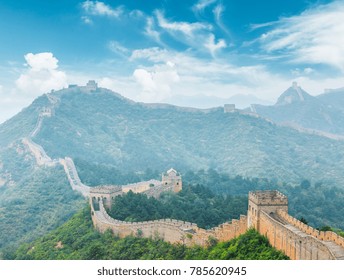 The Famous Great Wall Of China,jinshanling,fog Landscape