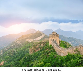 The Famous Great Wall Of China,jinshanling,fog Landscape