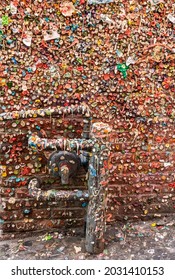 Famous Gum Wall In Seattle Washington Where Thousands Of People Have Stuck Wads Of Gum On The Wall.