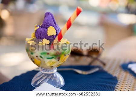 Famous halo halo or mixed iced from Philippines