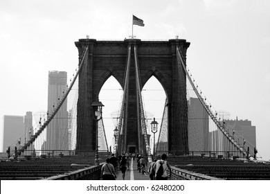 The famous and historic Brooklyn Bridge located in New York City.