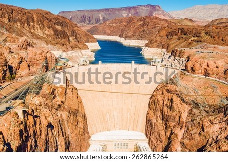 Famous Hoover Dam at Lake Mead, Nevada and Arizona Border, United States.