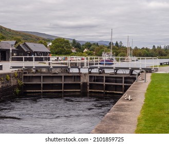 The Famous And Impressive Neptunes Staircase With Lock Gates Openning, Fort William, Scotland, Uk