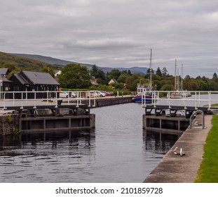 The Famous And Impressive Neptunes Staircase With Lock Gates Openning, Fort William, Scotland, Uk