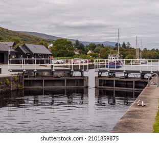 The Famous And Impressive Neptunes Staircase With Lock Gates Openning, Fort William, Scotland, Uk