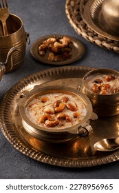 Famous Indian dessert sheer kurma or semiya payasam servrd in traditional brass bowl - Shutterstock ID 2278956965