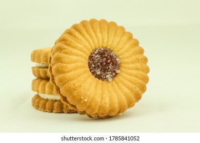 The Famous Jim Jam Biscuit Showing The Sugar Crystal On The Centre .