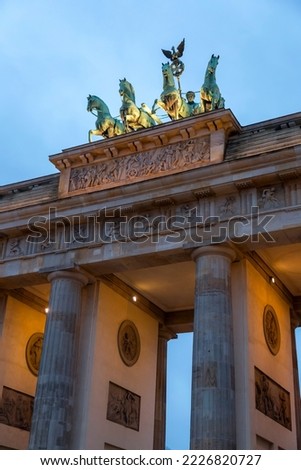 The famous landmark of Brandenburg Gate or Brandenburger Tor in Berlin, the German capital.