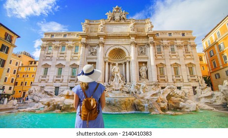 Famous landmark fountain di Trevi in Rome, Italy during summer sunny day