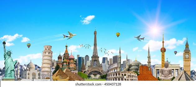 Famous landmarks of the world grouped together - Shutterstock ID 450437128