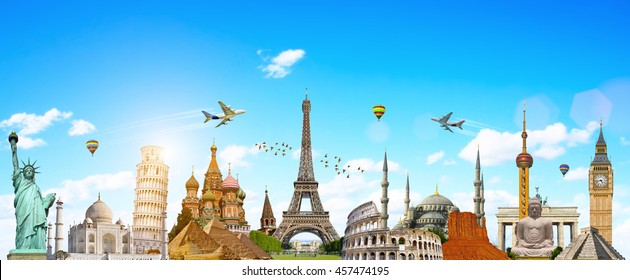 Famous landmarks of the world grouped together - Shutterstock ID 457474195