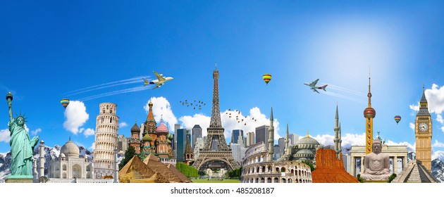 Famous landmarks of the world grouped together - Shutterstock ID 485208187