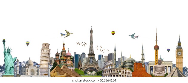 Famous landmarks of the world grouped together - Shutterstock ID 515364154
