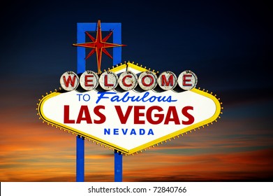 Famous Las Vegas Welcome Sign At Sunset