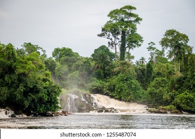 Famous Lobe Falls at Kribi, Cameroon, one of the few waterfalls in the world to fall into the sea.
