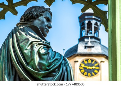famous martin luther statue (1821) at the marketplace in Wittenberg - Germany