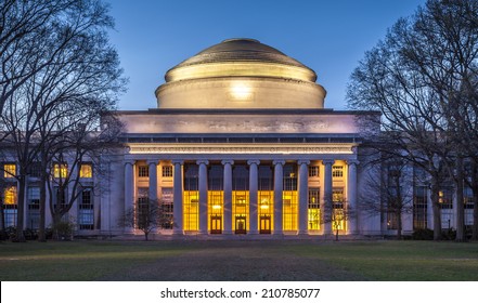 The famous Massachusetts Institute of Technology in Cambridge, MA, USA at sunset. Photo of the main building in neoclassic architecture.