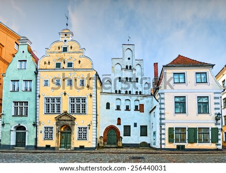 Famous medieval buildings in old Riga city, Latvia