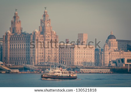 Famous Mersey Ferry in front of the Liver Building