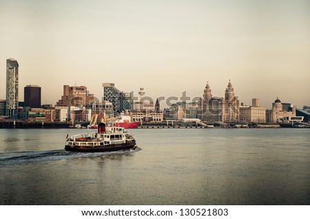 The famous Mersey Ferry sailing back across the Mersey towards Liverpool