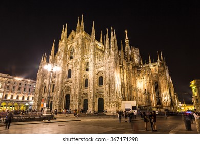 Famous Milan Cathedral, Duomo In A Beautiful Summer Night, Italy.