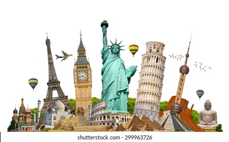 Famous monuments of the world grouped together - Shutterstock ID 299963726