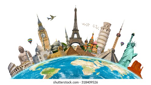 Famous monuments of the world grouped together on planet Earth - Shutterstock ID 318409526