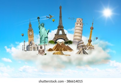 Famous Monuments Of The World Grouped Together In A Cloud