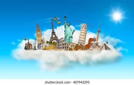 Famous Monuments Of The World Grouped Together In A Cloud