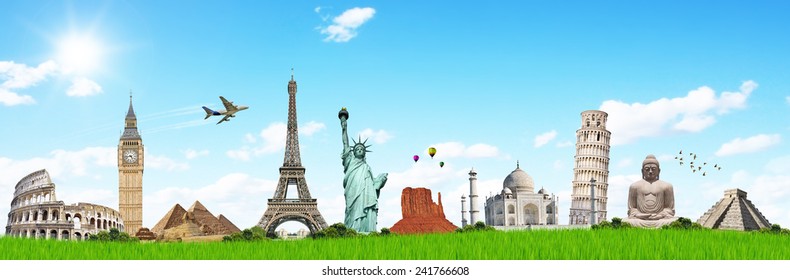 Famous monuments of the world illustrating the travel and holidays - Shutterstock ID 241766608