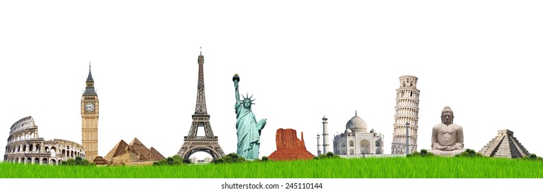Famous monuments of the world illustrating the travel and holidays - Shutterstock ID 245110144