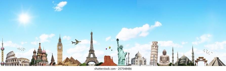 Famous monuments of the world illustrating the travel and holidays - Shutterstock ID 257548486