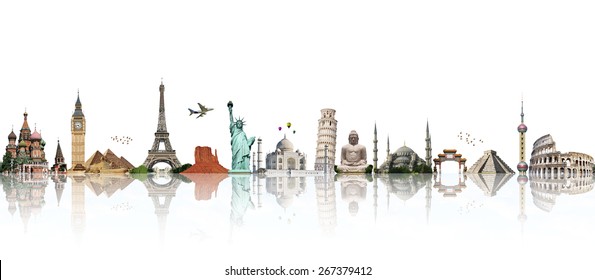 Famous monuments of the world illustrating the travel and holidays - Shutterstock ID 267379412