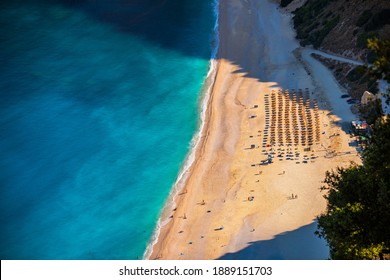 Famous Myrtos beach from overlook, Kefalonia (Cephalonia), Greece. Myrtos beach, Kefalonia island, Greece. Beautiful view of Myrtos beach, Ionian Island, Kefalonia (Cephalonia), Greece.