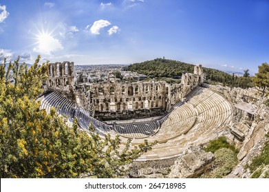 Famous Odeon Theatre In Athens, Greece, View From Acropolis