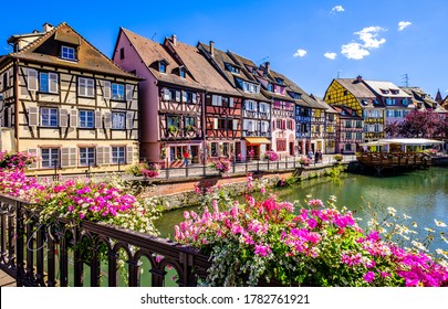 famous old town with historic halftimbered facades in colmar - france