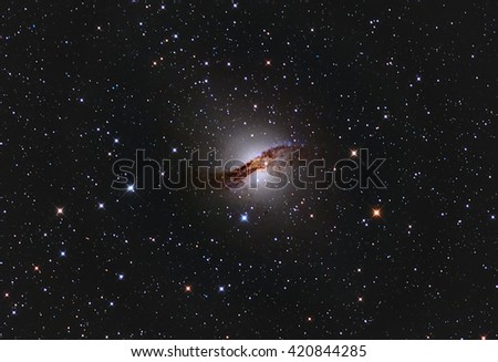 A famous peculiar and active galaxy named Hamburger galaxy or Centaurus A or NGC 5128 in the constellation Centaurus in the Southern sky  taken with CCD camera and medium focal length telescope