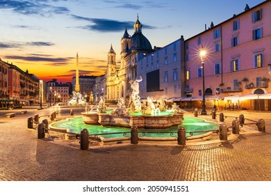 Famous Piazza Navona at sunset with the Fountain of Neptune, Rome, Italy - Powered by Shutterstock