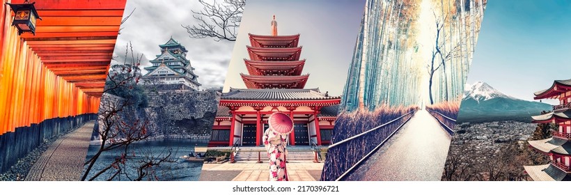 Famous places in Japan collage - Shutterstock ID 2170396721