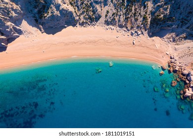 Famous Platia Ammos beach in Cephalonia (Kefalonia) island, Greece. Aerial view of Platia Ammos beach , one of famous beach in Kefalonia island in Greece. 