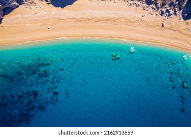 Famous Platia Ammos beach in Cephalonia (Kefalonia) island, Greece. Aerial view of Platia Ammos beach , one of famous beach in Kefalonia island in Greece. 
