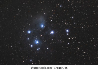 Famous Pleiades Nebula In Zodiac Constellation Of The Bull. 