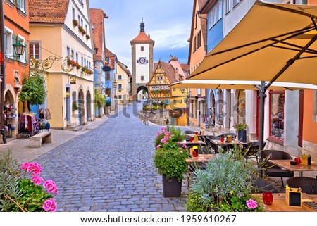 Famous Plonlein gate and cobbled street of historic town of Rothenburg ob der Tauber view, Romantic road of Bavaria region of Germany