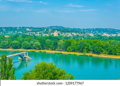 Famous Pont d'Avignon over river Rhone, France