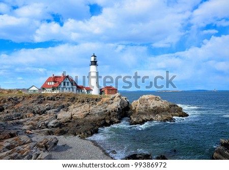 Famous portland headlight lighthouse off the coast of maine