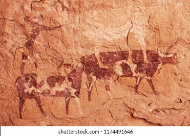 Famous prehistoric rock paintings of Tassili N'Ajjer, Algeria